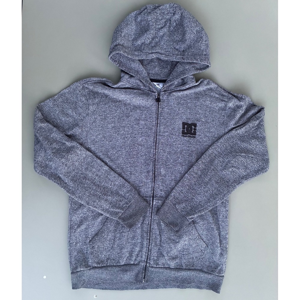 DC Shoes Grey Marl Full Zip Hoodie Embroidered Logo Sweatshirt Retro Size M